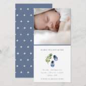 Blauwe Schoenen Lofblad Foto Baby Geboorteaankondi Bedankkaart (Voorkant / Achterkant)