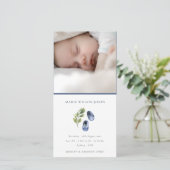 Blauwe Schoenen Lofblad Foto Baby Geboorteaankondi Bedankkaart (Staand voorkant)