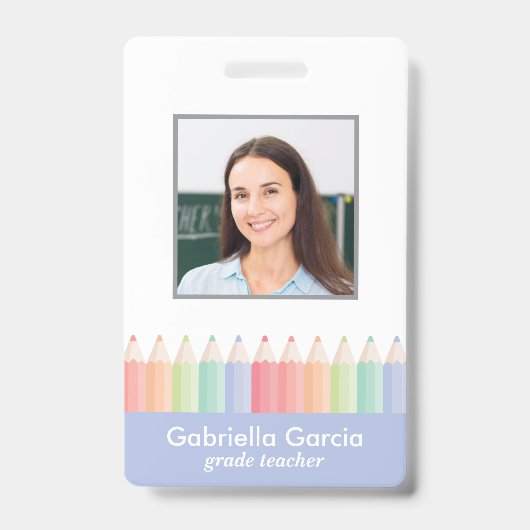 Blauwe School Docent Barcode Foto ID badge (Voorzijde)