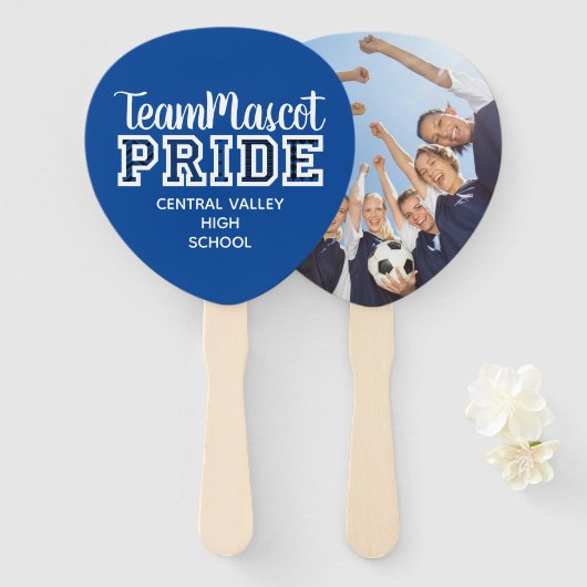 Blauwe school Pride Mascot Naam Handje Fan Handwaaier (Voorkant en achterkant)