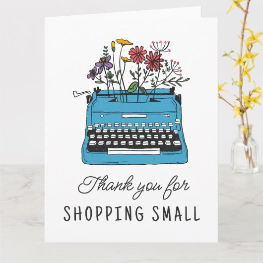 blauwe schrijfmachine Hartelijk dank dat je klein Kaart (Gele Bloem)