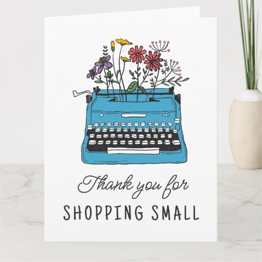 blauwe schrijfmachine Hartelijk dank dat je klein Kaart (Voorkant)
