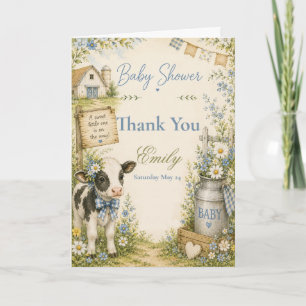 Blauwe Schuur Koe Baby Shower Bedankkaart