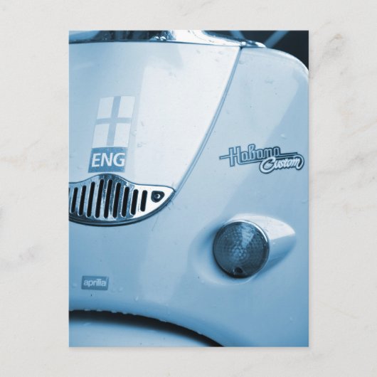 Blauwe scooter briefkaart (Voorkant)