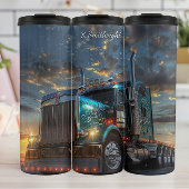 Blauwe Semi Truck Sunset ScrollWork Thermosbeker