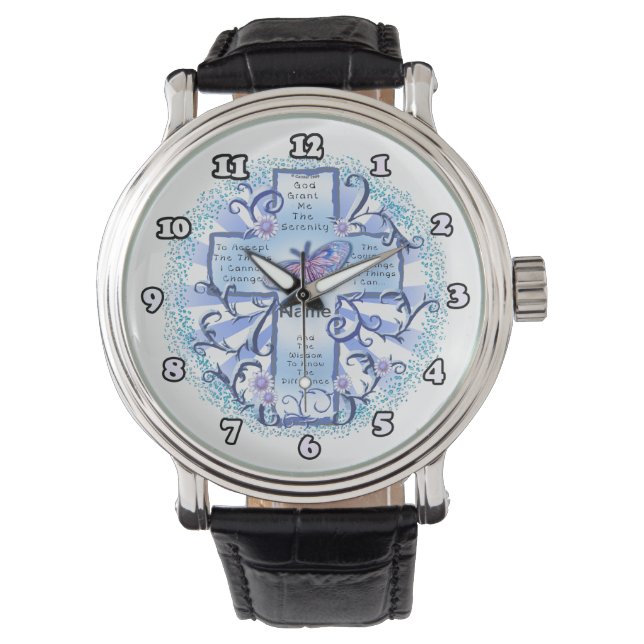 Blauwe Serenity Cross Horloge (Voorkant)