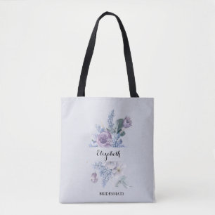 Blauwe Sering Waterverf bloemen Elegante Bruidsmei Draagtas
