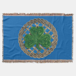 Blauwe Shamrock Op Keltische Knoop Worpdeken Deken