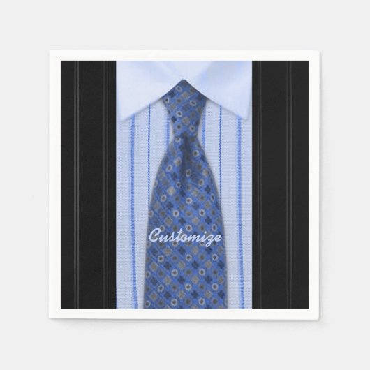 Blauwe shirt en stropdas heren pak servetten (Voorkant)