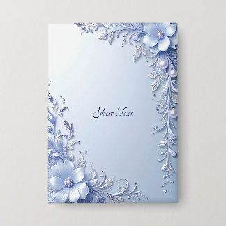 Blauwe Sierbloemen met Parels Knop Button