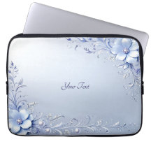 Blauwe Sierbloemen met Parels Laptop Hoes