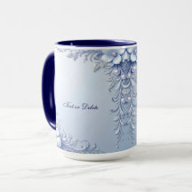 Blauwe Sierbloemen met Parels Mok