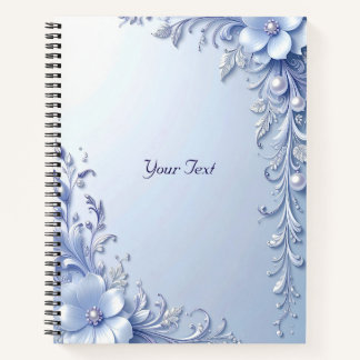 Blauwe Sierbloemen met Parels Notitieboek