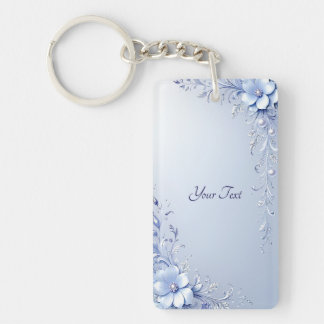 Blauwe Sierbloemen met Parels Sleutelhanger