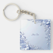 Blauwe Sierbloemen met Parels Sleutelhanger