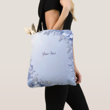 Blauwe Sierbloemen met Parels Tote Tas