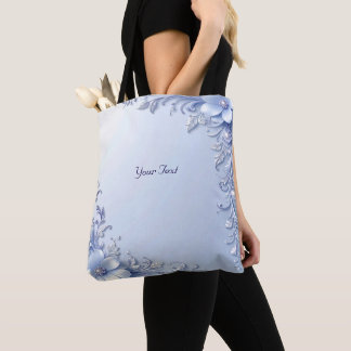 Blauwe Sierbloemen met Parels Tote Tas