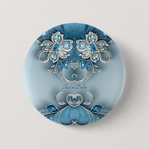 Blauwe Sierlijke Bloem Knop Ronde Button 5,7 Cm