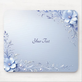 Blauwe Sierlijke Bloemen met Parels Muismat