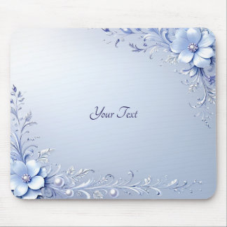 Blauwe Sierlijke Bloemen met Parels Muismat