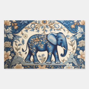Blauwe Sierlijke Olifant Vintage Bloem Rechthoekige Sticker