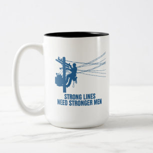 Blauwe Silhouet Lineman Trots Tweekleurige Koffiemok