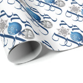 Blauwe Silver-kerstfeestvreugde Cadeaupapier (Rol Hoek)