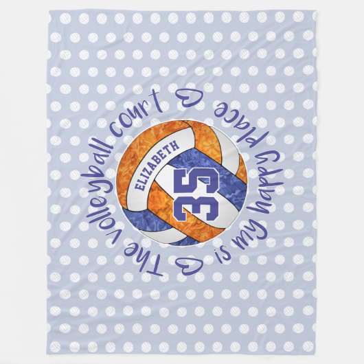 blauwe sinaasappel De volleybalrechtbank is mijn g Fleece Deken (Voorkant)