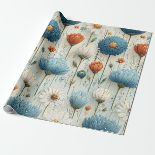 Blauwe Sinaasappel Wilde Bloem Bloemig Cadeaupapier