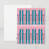 Blauwe ski's op roze kaart (Voorkant / Achterkant)