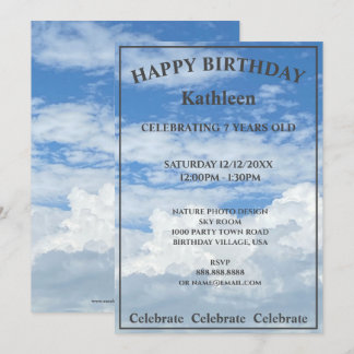 BLAUWE SKY CLOUDS FOTO HAPPY BIRTHDAY INVITATION KAART