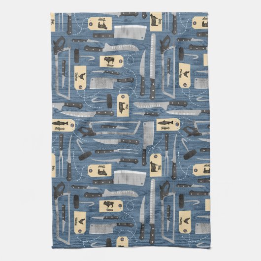 Blauwe slagersmessen theedoek (Verticaal)