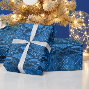 Blauwe Slangenhuid Print Cadeaupapier