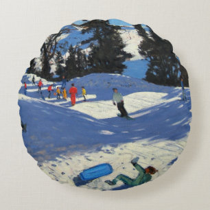 Blauwe slede Belle Plagne Rond Kussen