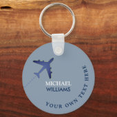 blauwe sleutelhanger van het vliegtuig met naam (Voorkant)