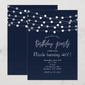 Blauwe slingerlichtjes modern chic verjaardagsfees kaart (Voorkant / Achterkant)