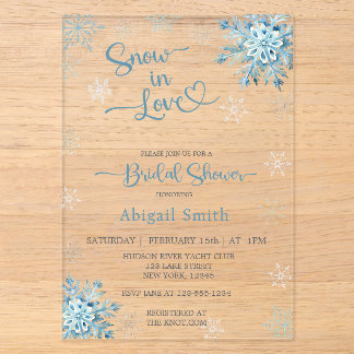 BLAUWE SNEEUW IN LOVE BRUIDSSCHOONMAAKPARTY ACRYL UITNODIGINGEN