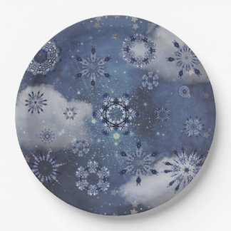 Blauwe sneeuw papieren bordje
