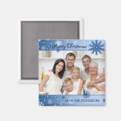 Blauwe Sneeuw Vrolijk Kerstmis Foto Magneet (Voorkant / Achterkant)