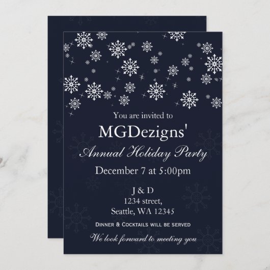 Blauwe sneeuwfeestelijke feestdag nodigt u uit kaart (Voorkant / Achterkant)