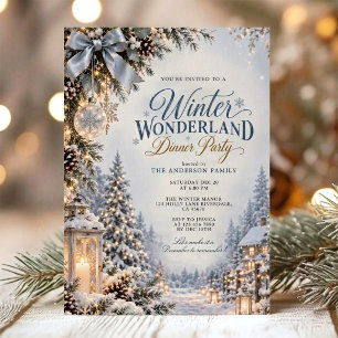 Blauwe Sneeuwige Winter Wonderland Kerst Dinner Kaart