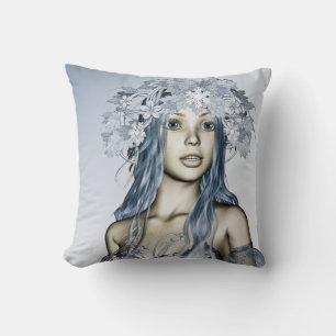 Blauwe Sneeuwmaagd Winter Fantasie Portret Kussen