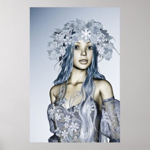 Blauwe Sneeuwmaagd Winter Fantasie Portret Poster