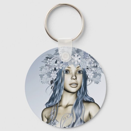 Blauwe Sneeuwmaagd Winter Fantasie Portret Sleutelhanger (Voorkant)