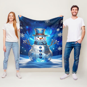 Blauwe Sneeuwman Sneeuwvlokken Fleece Deken
