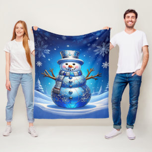 Blauwe Sneeuwman Sneeuwvlokken Fleece Deken