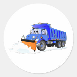 Blauwe sneeuwploeg Cartoon dump truck Ronde Sticker