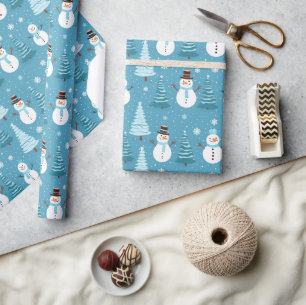 Blauwe sneeuwpoppen kerstboom Kinder patrooncadeau Cadeaupapier