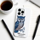 Blauwe sneeuwuil houtsnijwerk Case-Mate iPhone case