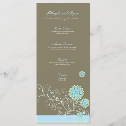 Blauwe sneeuwvloeren Elegant Whimsical Wedding Menu (Voorkant)